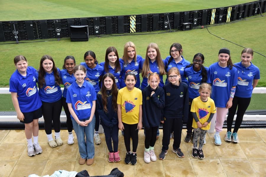 Sapphires and pathway girls pitchside at Sophia Gardens